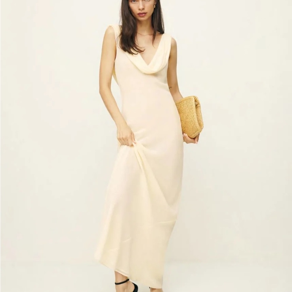 Reformation Cream Cowl Neck Maxi Dress